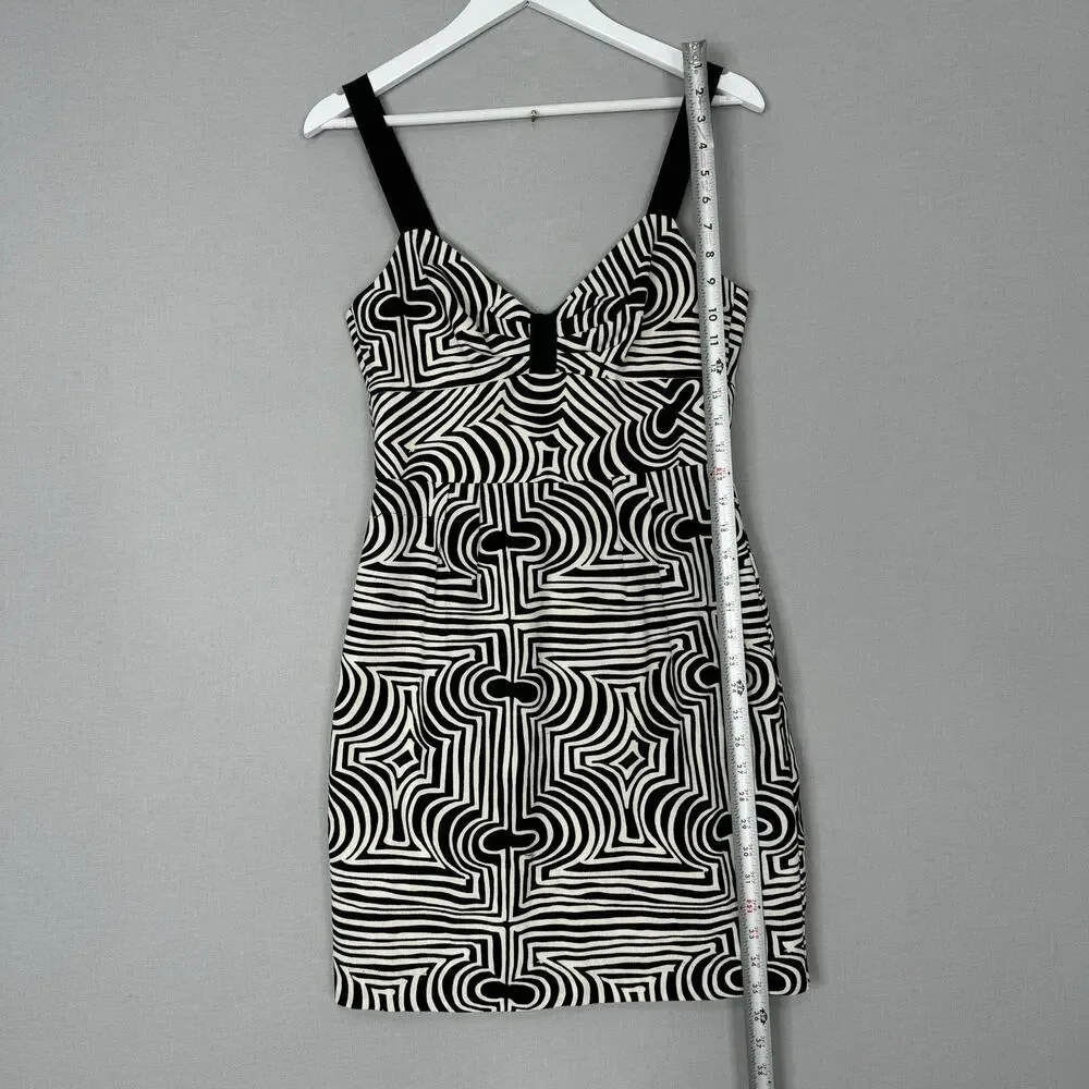 Trina Turk Womens Dress 6 Black Abstract Print Sheath Retro Groovy Cocktail‎